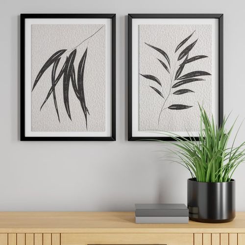 Set of 2 Black Leaf Print Framed Canvases Black/White £56.00 Mirror