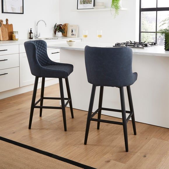 Montreal Counter Height Bar Stool Faux Leather Navy Blue