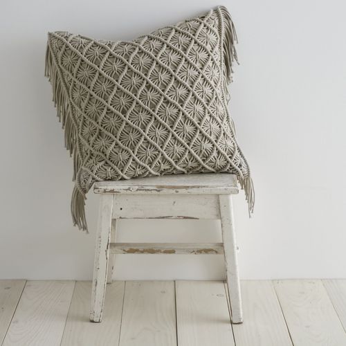 Pineapple Elephant Macrame Diamond Cushion Grey