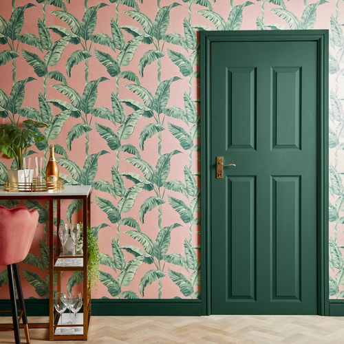 Banana Leaf Pink Wallpaper...