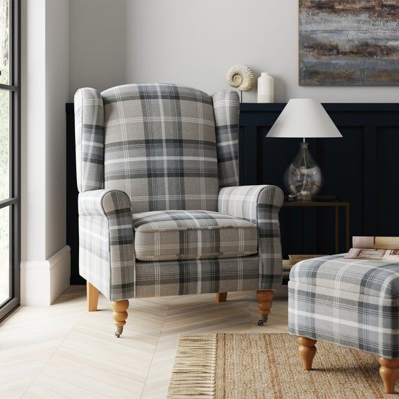 Grey shop check armchair