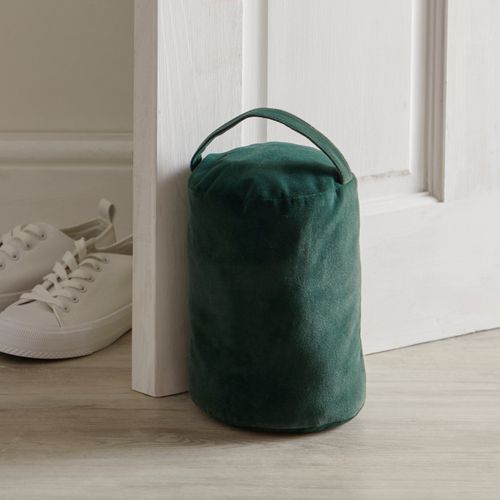 Velvet Cylinder Doorstop Green