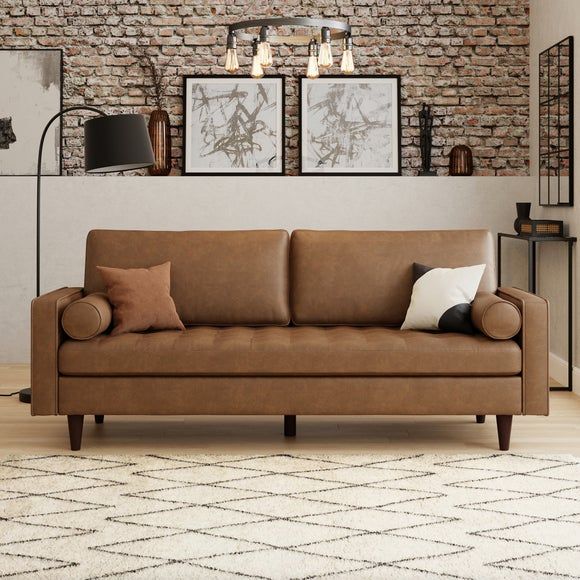 Alfie Faux Leather 3 Seater Sofa Brown 549.00 Mirror Online