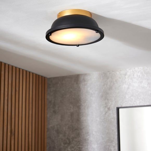 Aneska 2 Light Black and Copper Flush Ceiling Fitting Black