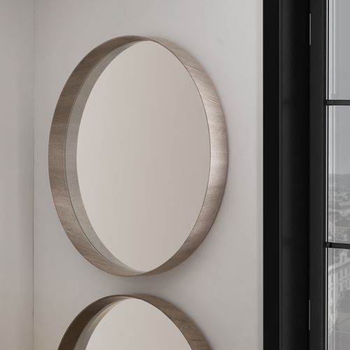 Round Wall Mirror, Grey Oak...