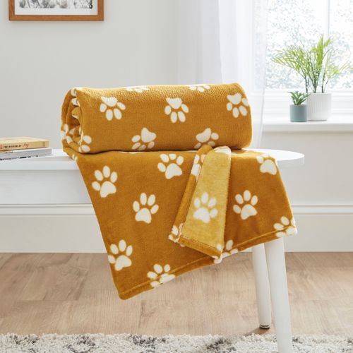 Printed Paw Print Throw Ochre