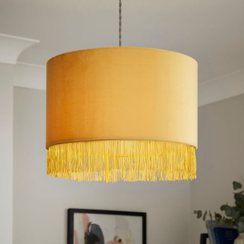 Fringed Velvet Drum Lamp...