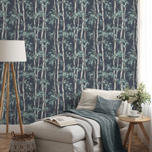 Tree Trunk Wallpaper Navy