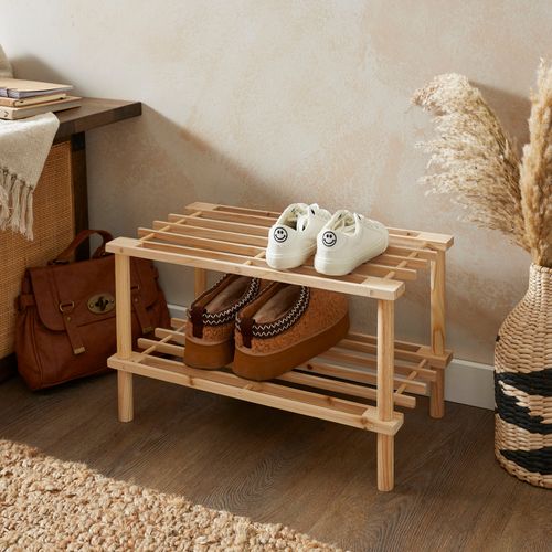 2 Tier Wooden Shoe Rack Brown