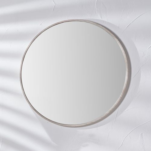 Wood Round Mirror Grey