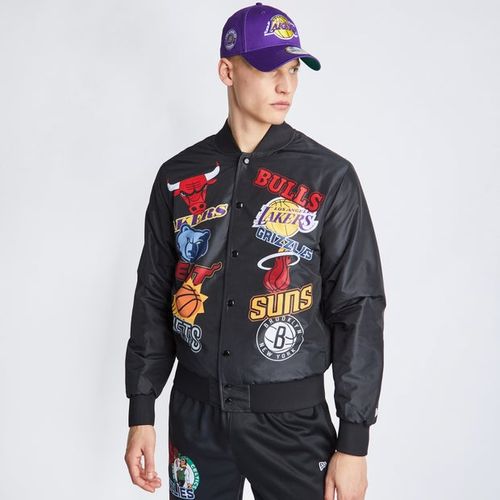 New Era Mens NBA All Over Print Graphic Bomber Jacket - Black