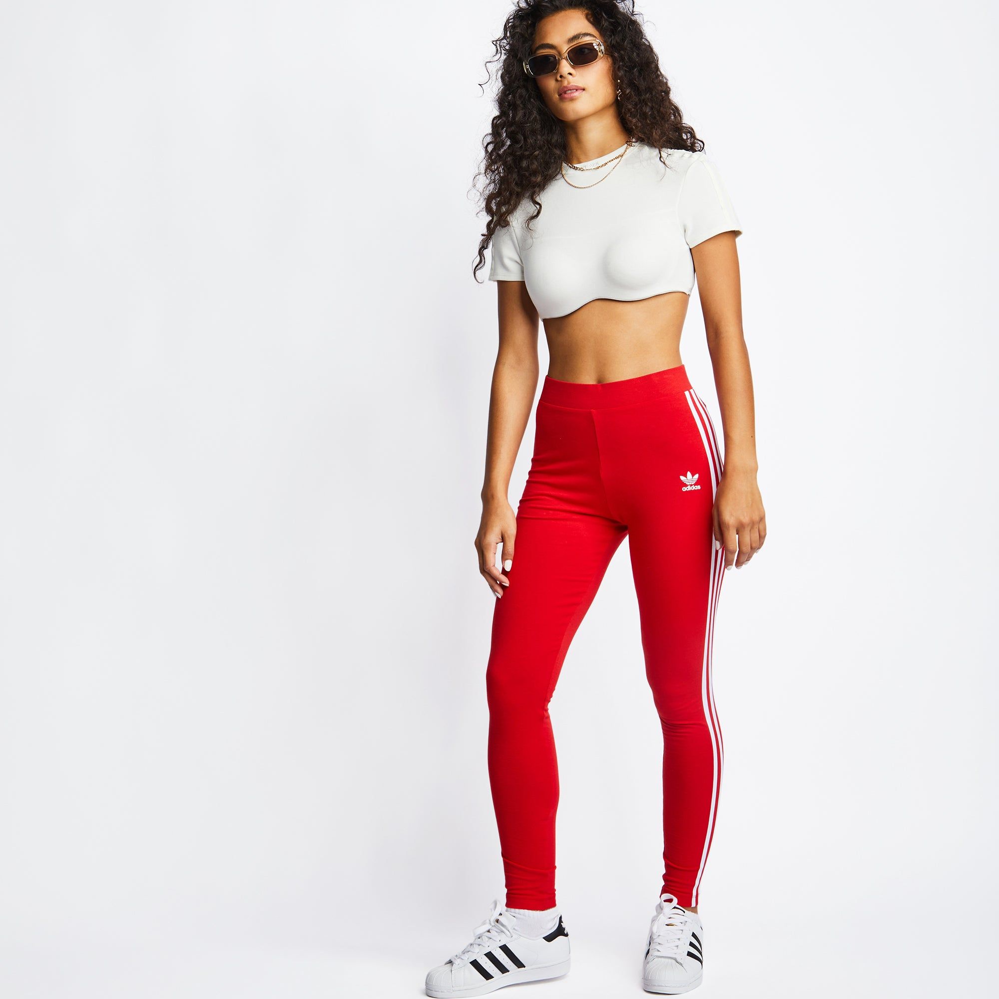 adidas 3Stripes Women Leggings Red Cotton Jersey Size S