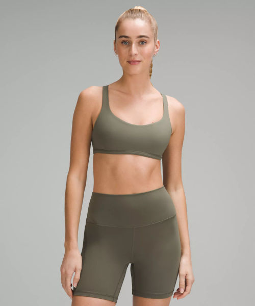 lululemon – Women's Wunder Train Strappy Racer Sports Bra Ribbed Light  Support, A/B Cup – Color Green – Size 14, Compare