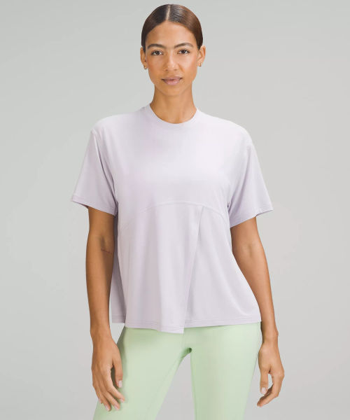 lululemon Women's Modal-Silk Blend Tie-Front Yoga T-Shirt, Faint Lavender Size  10, Compare