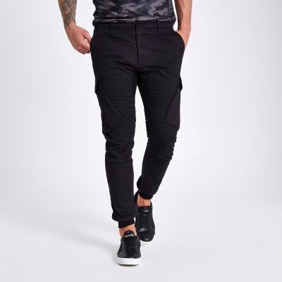 Mens River Island Black tapered cargo 