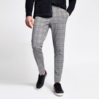 mens super skinny tartan trousers