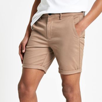 Mens River Island Light Brown skinny chino shorts
