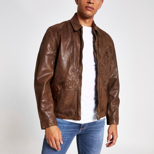 Mens River Island Pepe Jeans Brown leather jacket | Compare | Union Square  Aberdeen Shopping Centre
