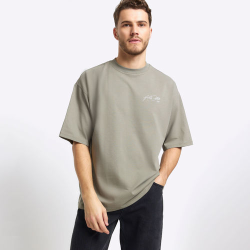 Mens River Island Khaki Oversized Fit Graphic T-Shirt