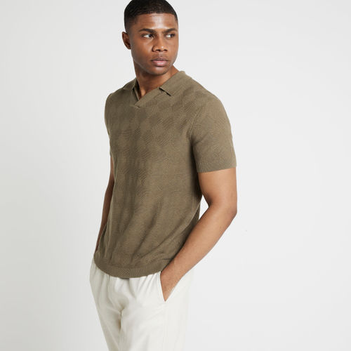 Mens River Island Green Slim Fit Diamond Stitch T-Shirt