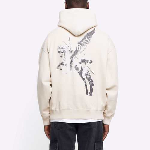 Mens River Island Beige Regular Fit Pegasus Graphic Hoodie