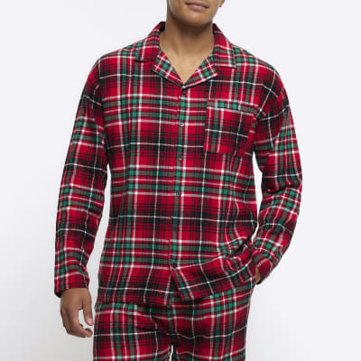 Mens River Island Red Regular Fit Check Pyjama Shirt 15.00