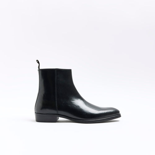 Mens River Island Black Side Zip Boots