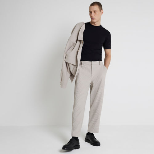 Black tapered fit plisse smart trousers