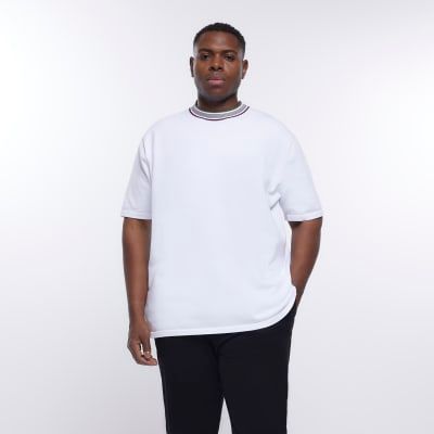 Mens River Island Big & Tall White Slim Fit Taped T-Shirt | £7.00