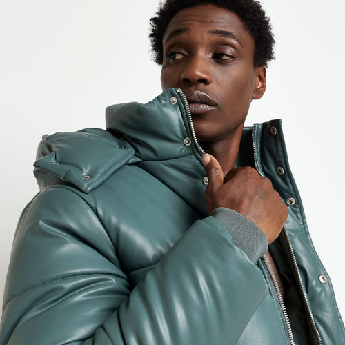 Mens River Island Green Regular Fit Faux Leather Puffer Jacket | £40.00 |  The Oracle Reading