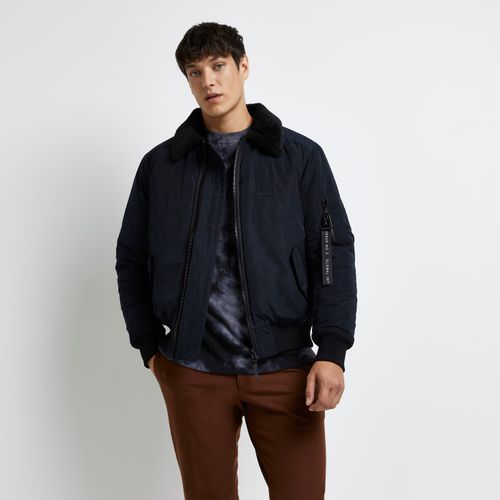 Mens River Island Navy Borg Collar Bomber Jacket 38 00 Buchanan Galleries