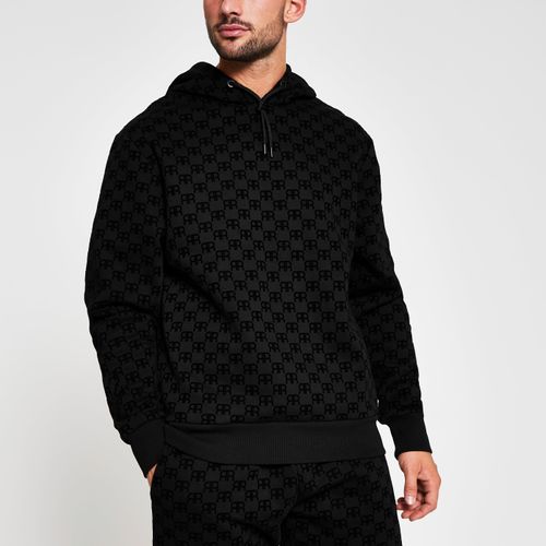 River Island monogrammed hoodie in black