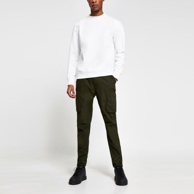 river island slim fit cargo trousers in khaki