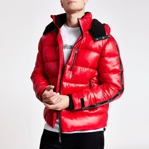 Mens River Island Prolific Red tape hooded puffer jacket | Compare | Brent  Cross