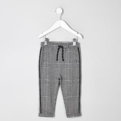 Regular Fit Boys Kids Checked Cream Cotton Trouser