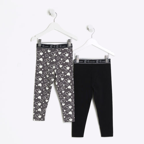 River Island Mini Girls Grey Heart Print Leggings 2 Pack, £12.00