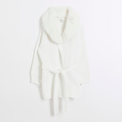 Girls Cream Cable Knit Cardigan