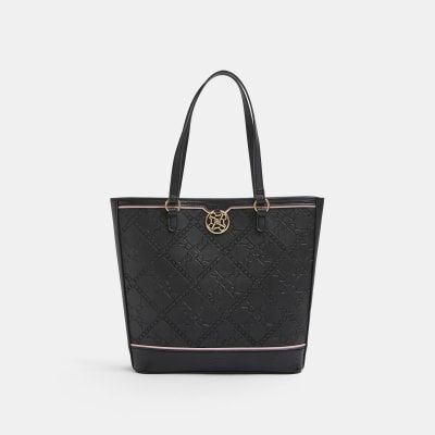 Black ri embossed lock front shopper tote bag hotsell