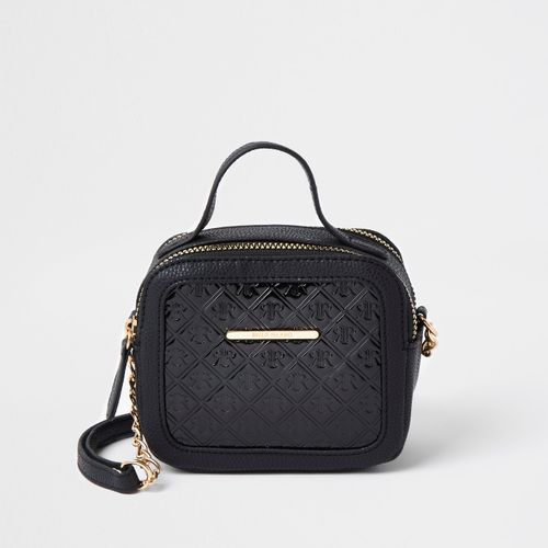 Girls River Island Black Monogram Crossbody Bag with India