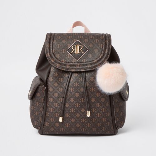 River Island monogram backpack in brown