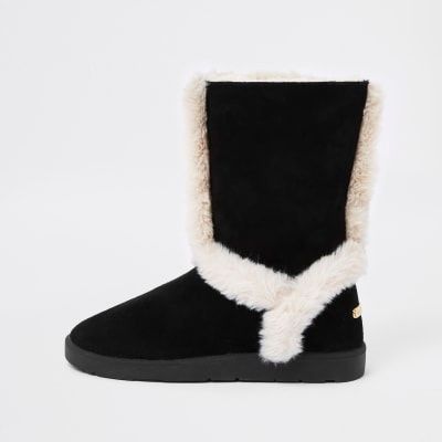 river island black suede faux fur lined boots