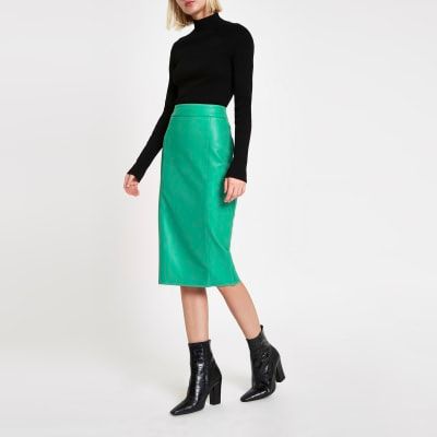 River Island Womens Bright Green faux leather pencil skirt