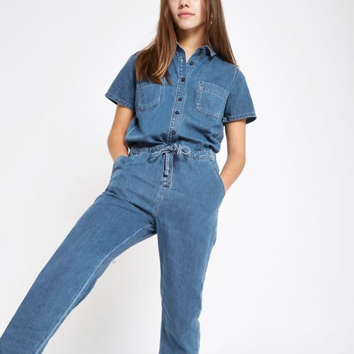 River Island Womens Petite Blue utility denim jumpsuit