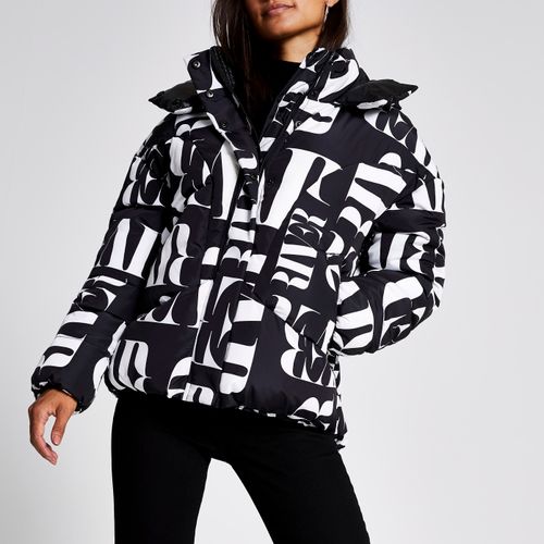 River Island oversized monogram puffer in black