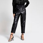 River Island Womens Black croc faux leather peg leg trousers