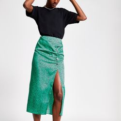 Womens Green spot ruched midi skirt