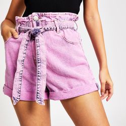 River Island Womens Pink acid wash paperbag waist Mom shorts