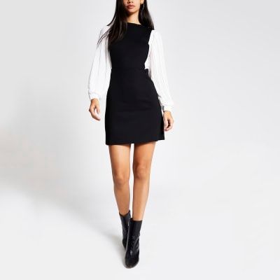 river island black pleated dress