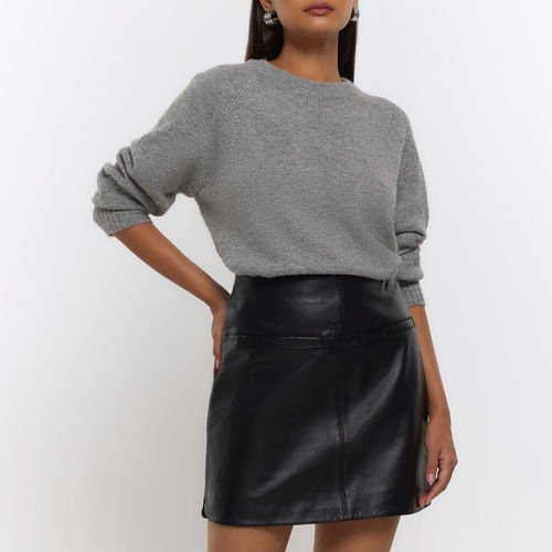 River Island Womens Black Leather Mini Skirt