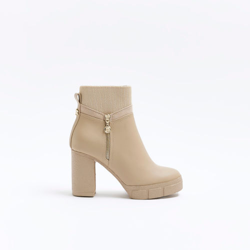River Island Womens Cream Wide Fit Side Zip Heeled Ankle Boots
